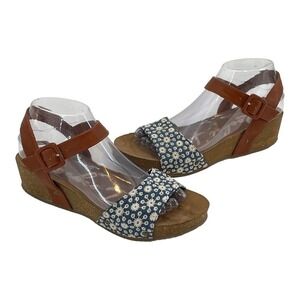 Rocket Dog Blue Brown Low Wedge Open Toe Ankle Strap Sandals Size 8